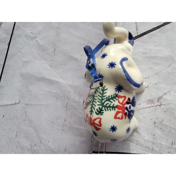 Polished Pottery hand painted Elephant Blue stars a pine tree design Ornament - Picture 2 of 8